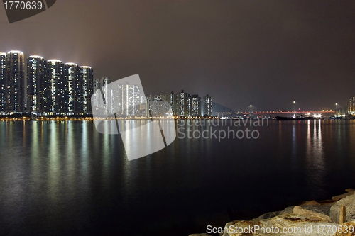 Image of Hong Kong apartment blocks at night