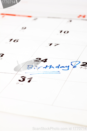 Image of Birthday on calendar