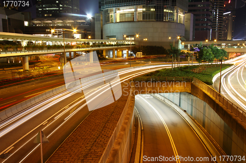 Image of Traffic through downtown of Hong Kong at night