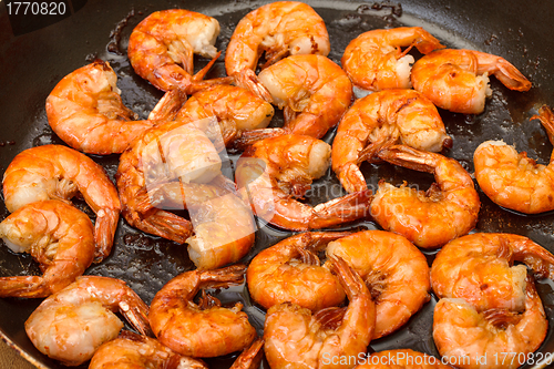 Image of Fried King Prawns in a Frying Pan