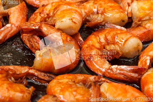 Image of Fried King Prawns in a Frying Pan