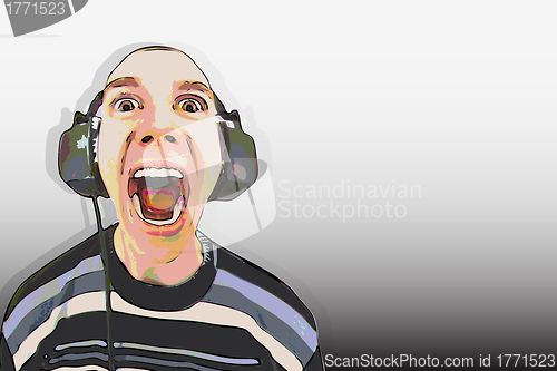 Image of Man in the big headphones loud singing