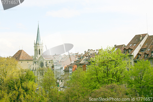 Image of Berne, Switzerland. Beautiful old town. Prominent cathedral towe