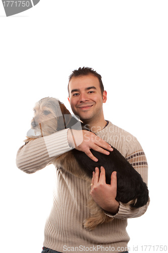 Image of Man Holding a Borkie Dog