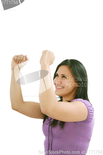Image of Pretty girl celebrates victory 
