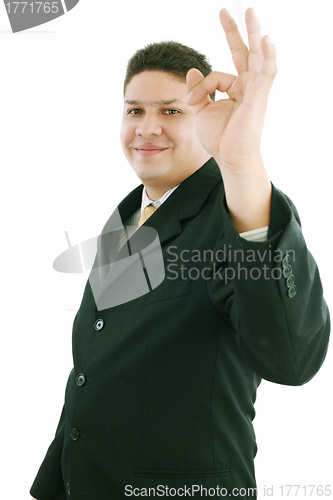 Image of caucasian man ok hand sign gesture studio portrait on isolated w