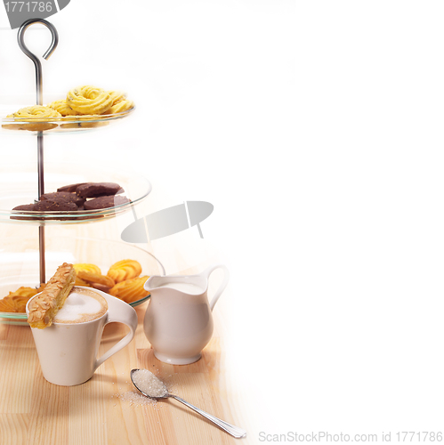 Image of fresh breakfast coffee and pastry