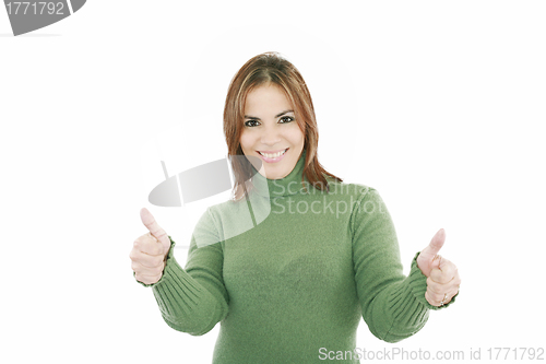 Image of Woman with thumbs up - isolated over a white background 