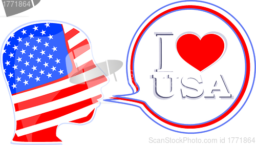 Image of USA flag man with speech bubbles - i love usa