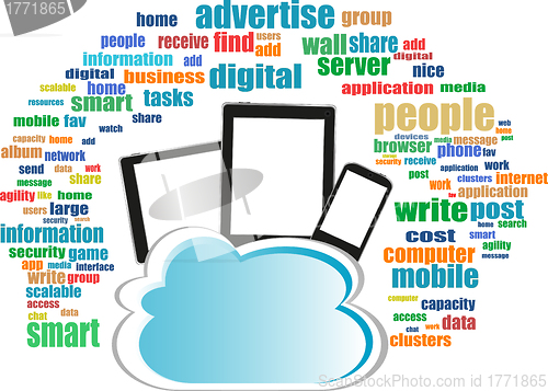 Image of Cloud computing on digital tablet pc and modern smart phone