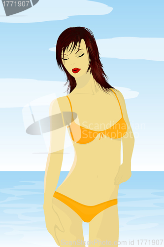 Image of Red hair girl on the beach