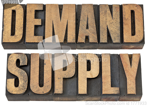 Image of demand and supply words in wood type