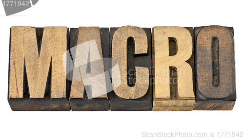 Image of macro word in wood type