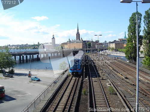 Image of Subway train at Slussen in Stockholm.