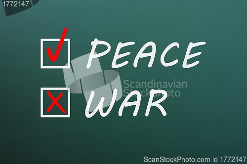 Image of Peace and war with check boxes on a green chalkboard