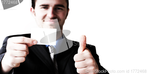 Image of business card and show that everything is ok gesture