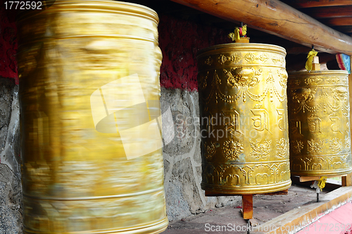 Image of Tibetan prayer wheels