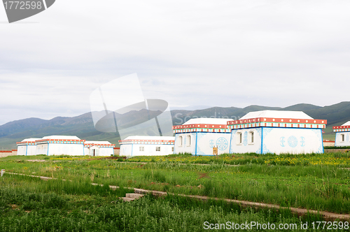 Image of Mongolian tent on grassland