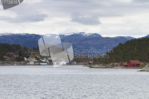 Image of landscape in norway - coastline in fjord