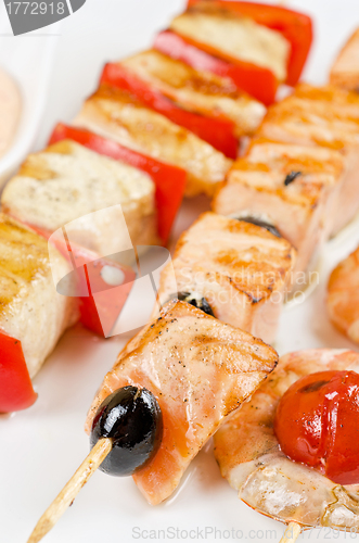 Image of grilled salmon and shrimps