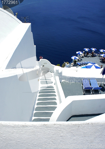 Image of Santorini cosy terrace with staircase