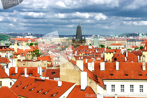 Image of Prague roofs and cloudy sky