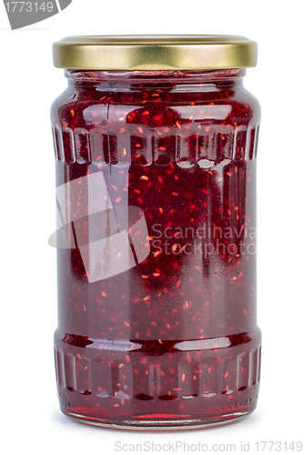 Image of Glass jar with raspberry jam
