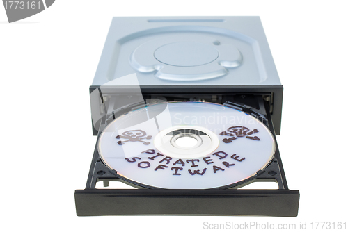 Image of Optical disk drive with disk, containing pirated software