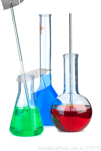 Image of Three flasks with different chemical agents