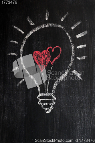 Image of Lightbulb drawn with chalk on a chalkboard symbolizing love