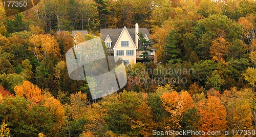 Image of Elegant home on hillside with autumn foliage