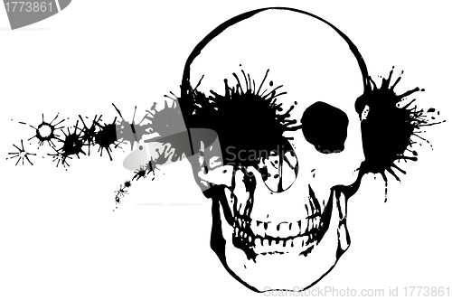 Image of Monochrome grunge illustration - a bullet through a human skull