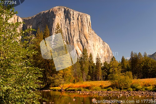 Image of View of El Capitan from Merced River with autumn colors