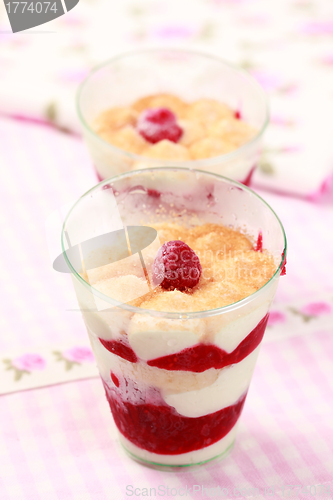 Image of Frozen dessert with panna cotta and raspberries