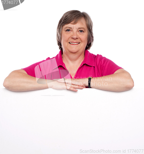 Image of Woman advertising blank banner ad