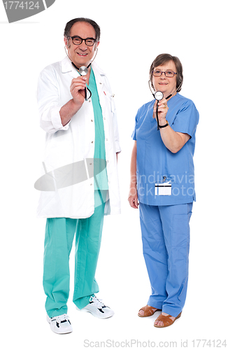 Image of Medical team of doctors holding stethoscope