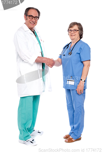 Image of Senior medical persons shaking hands