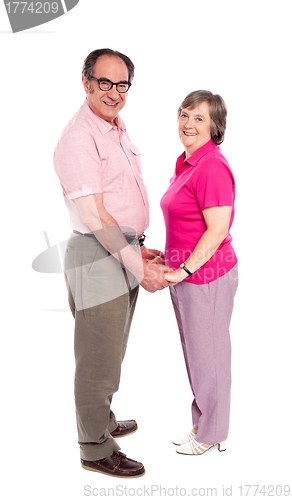 Image of Happy matured couple in love holding hands