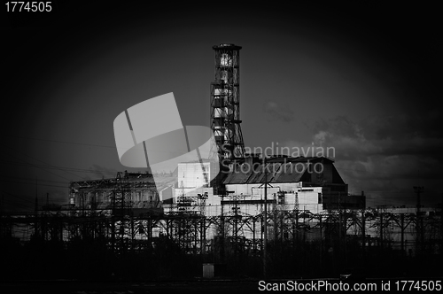 Image of The Chernobyl Nuclear Pwer Plant, 2012 March 14 in black and whi