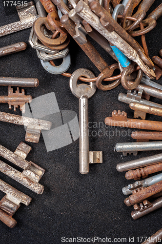 Image of A large group of rusty keys