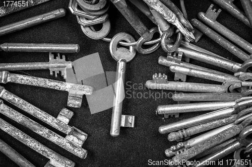 Image of A large group of rusty keys