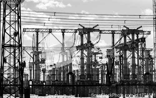 Image of Electric pylons in black and white