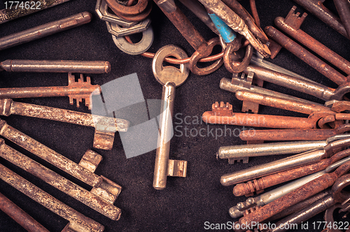 Image of A large group of rusty keys