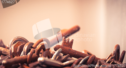 Image of A large group of rusty keys