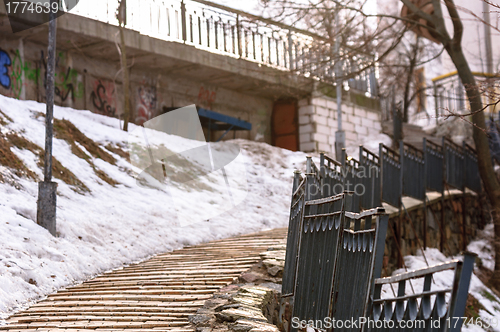 Image of A stairway in the park with snow