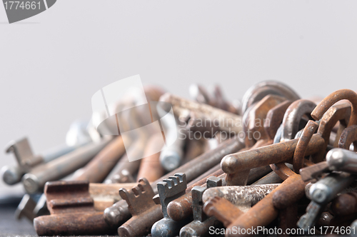 Image of A large group of rusty keys