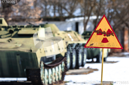 Image of Radiation hazard sign with tanks