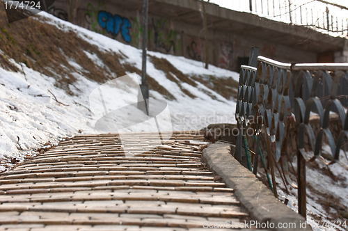 Image of A stairway in the park with snow