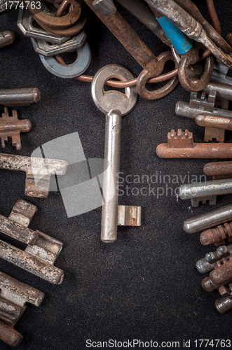 Image of A large group of rusty keys