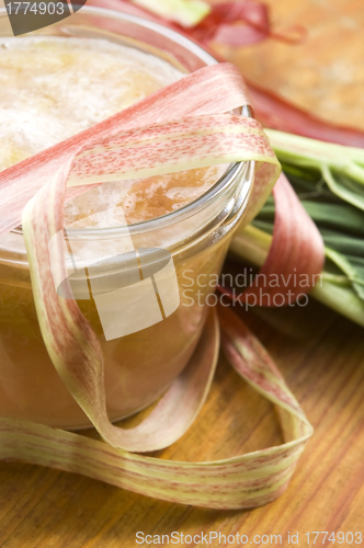 Image of Rhubarb jam in glass jar